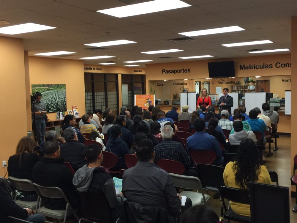 Kate Lincoln-Goldfinch And Paul Parsons Answer Questions To A Full House For Univision's Citizenship Forum In Austin, Texas
